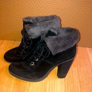 Gorgeous leather fur boots booties lace up heels